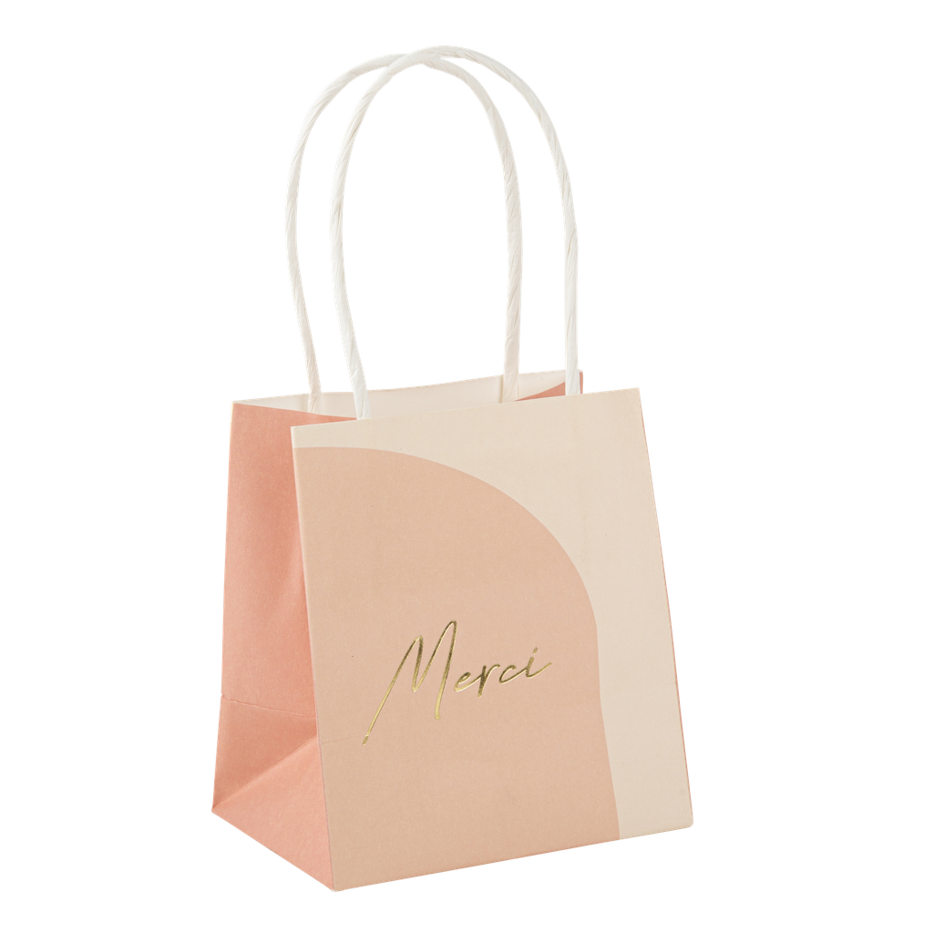 6 sacs merci curve nude blush terracotta et or 10 x 11 x 7 cm + anses blanches