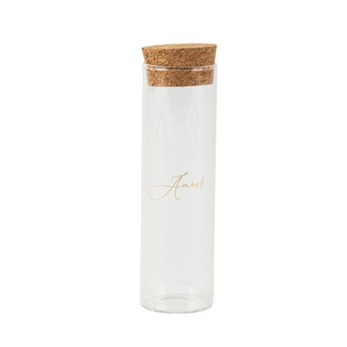 Tube à essai "amour" verre et or avec  bouchon liege diam 3 x 10 cm