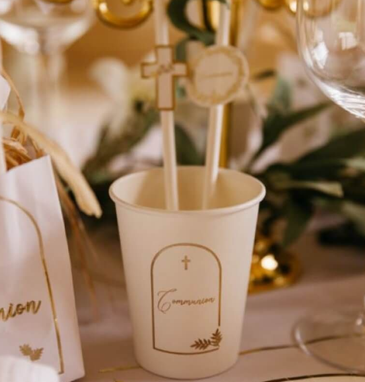 8 gobelets communion purete blanc et or 255ml