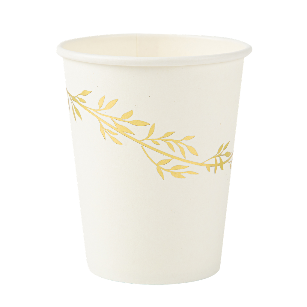 8 Gobelets Jolis Brins Carton Blanc et Or 255ml