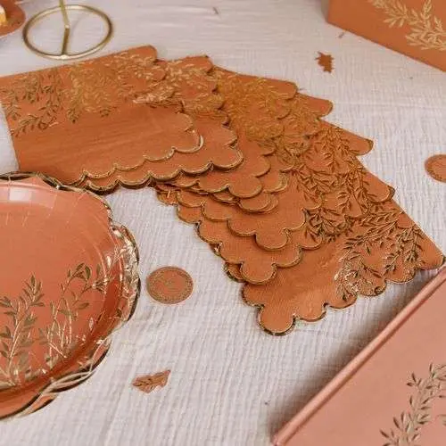 16 Serviettes Jolis Brins Papier Terracotta et Or 33x33cm - 3 Plis