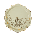 8 Assiettes Jolis Brins Carton Vert Sauge et Or 23cm