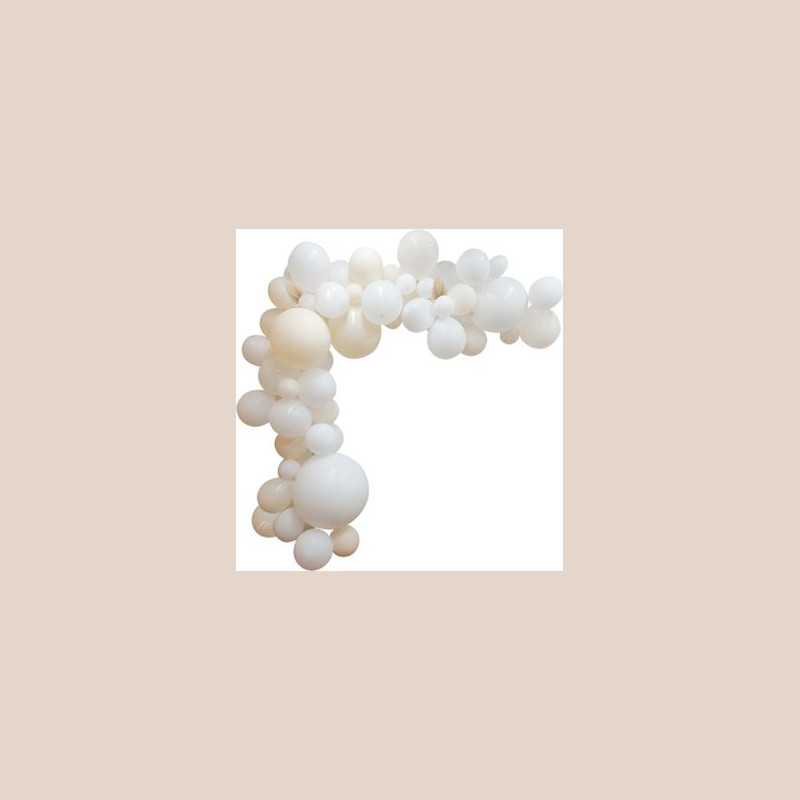 Kit arche de 72 ballons la sublime, blanc, crème et feuilles de palme papier ivoire