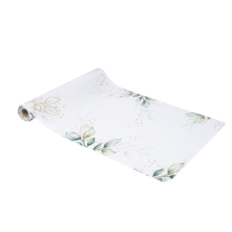 Cdt botanique tissu blanc feuillages et or 28cm x 5m