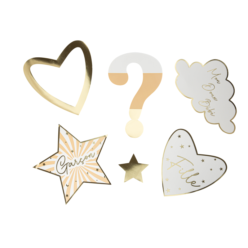 6 déco de table mon doux bébé baby nude camel, blanc et or de 7 à 21 cm