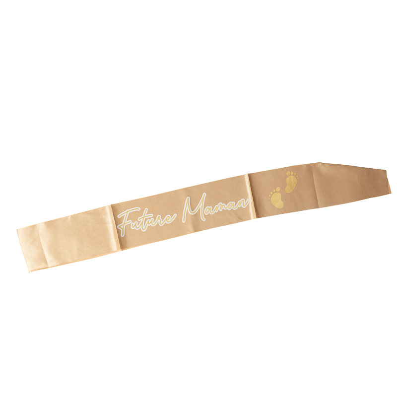 Écharpe "future maman" baby nude satin camel et or 9,5 x 78 cm