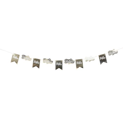 Guirlande "happy birthday" papier or et blanc 3m - 10 fanions de 12,5x18cm et 18x10,5cm