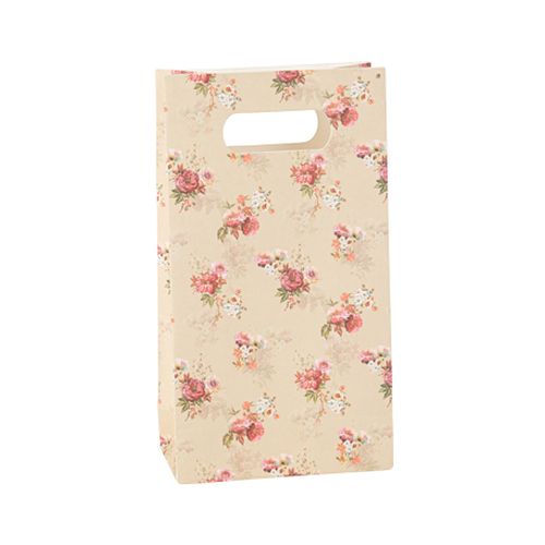 6 sachets à goodies liberty vintage papier beige et rose 10x18x5cm