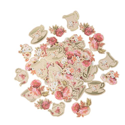 100 confettis liberty vintage papier beige rose et or de 2,2 à 3,5cm