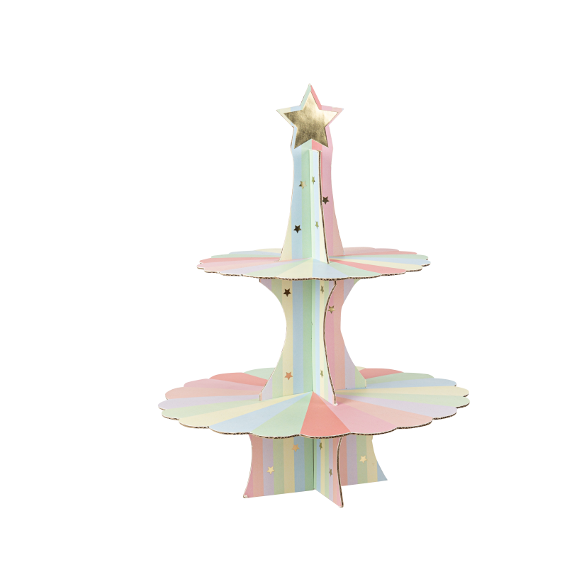 Présentoir mahault pastel et or 35 cm - 2 étages