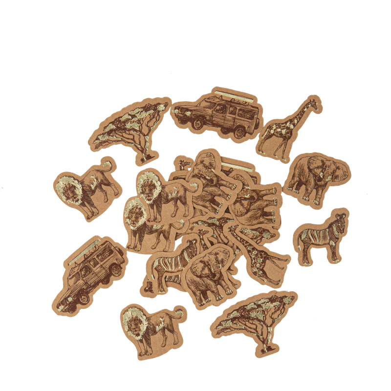 100 confettis safari kraft moka et or de 2 à 5 cm