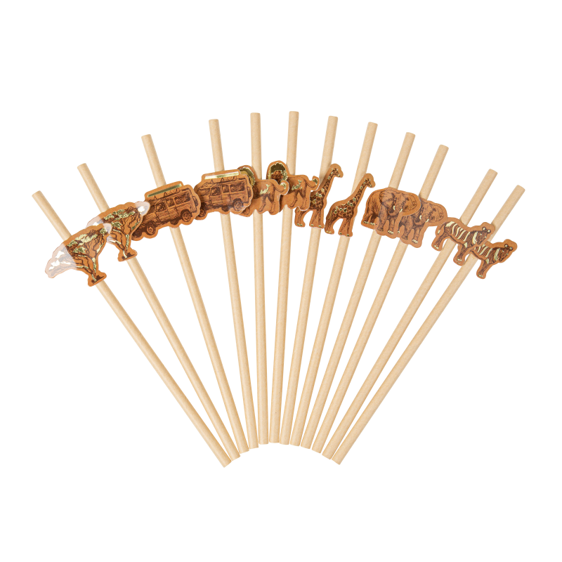 12 pailles safari beige moka et or 19,5cm