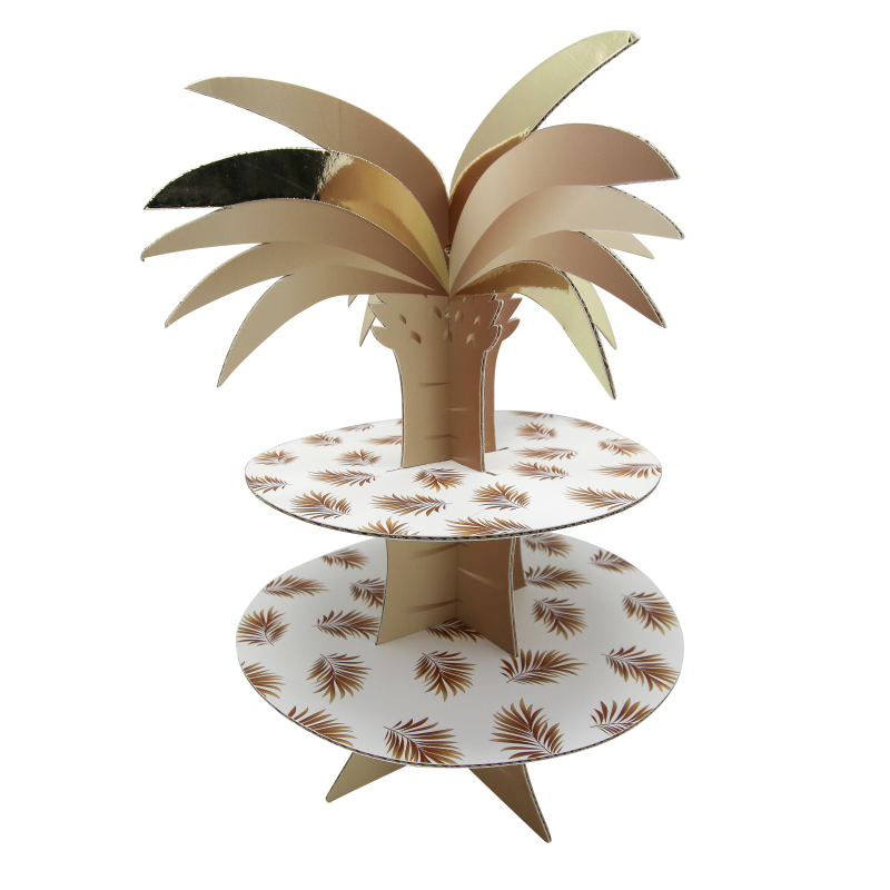 Présentoir tropicool blanc, camel et or 37,5 cm 2 étages