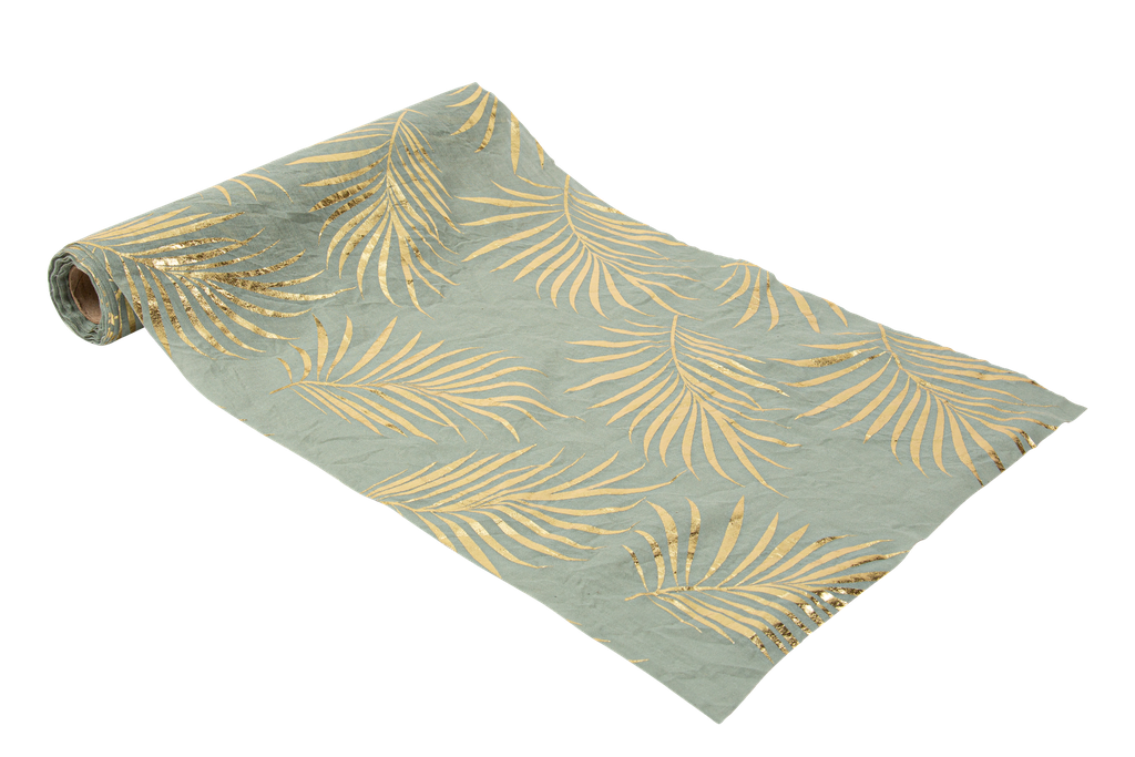 Chemin de table tropicool mousseline vert sauge et or 28cmx5m