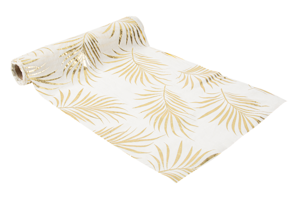Chemin de table tropicool mousseline blanc et or 28cmx5m