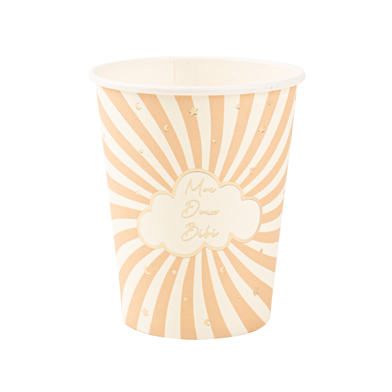 8 gobelet "mon doux bébé" baby nude camel, blanc et or 255 ml