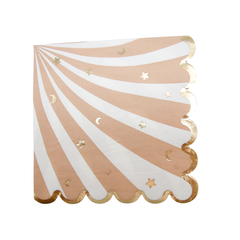 16 serviettes baby nude camel, blanc et or 33 x 33 cm - 3 plis