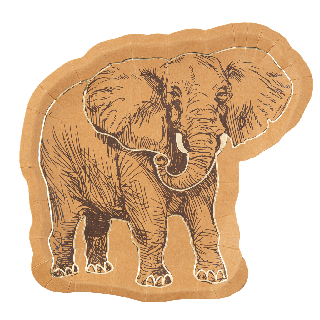 8 assiettes éléphant safari kraft moka et or 23 x 22 cm