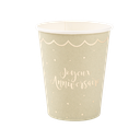8 Gobelets "Joyeux Anniversaire" Jolis Pois Carton Vert Sauge et Or 255ml