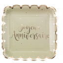 8 Assiettes "Joyeux Anniversaire" Jolis Pois Carton Vert Sauge et Or 23cm