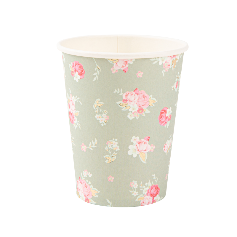 8 Gobelets Spring Carton Vert Sauge, Rose et Or 255ml