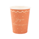 8 Gobelets "Joyeux Anniversaire" Jolis Pois Carton Terracotta et Or 255ml