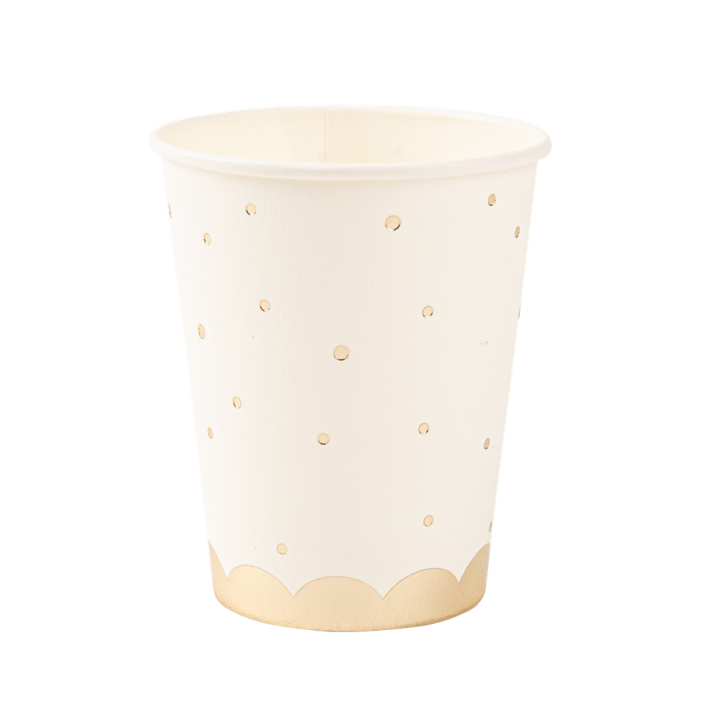 8 gobelets jolis pois carton blanc et or 255ml