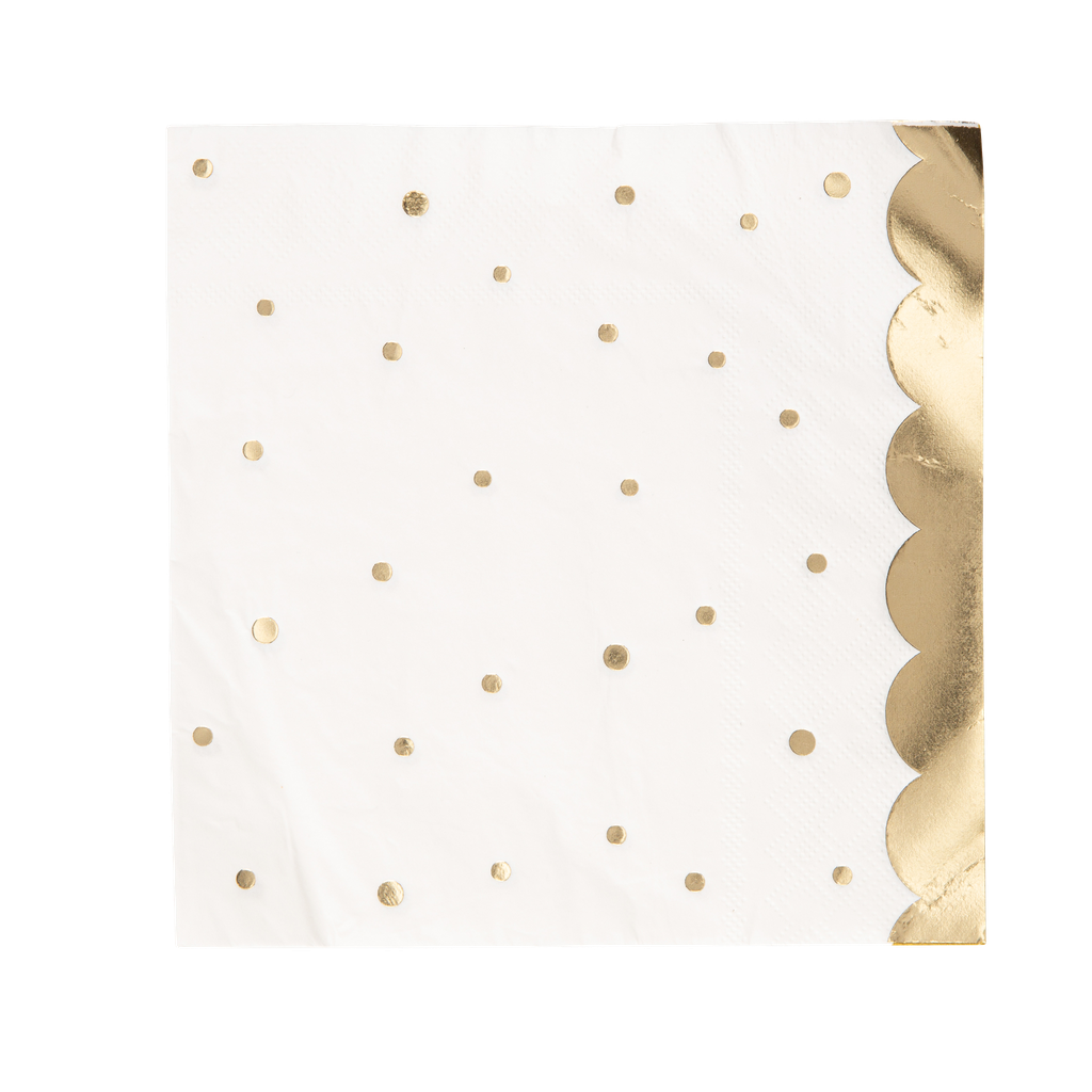 16 serviettes jolis pois papier blanc et or 33x33cm - 3 plis