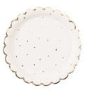 8 assiettes jolis pois carton blanc et or 23cm
