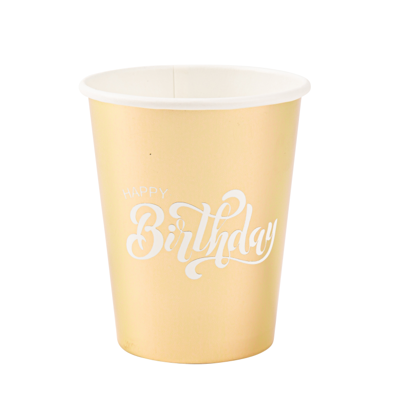 8 gobelets "happy birthday" carton or et blanc 255ml