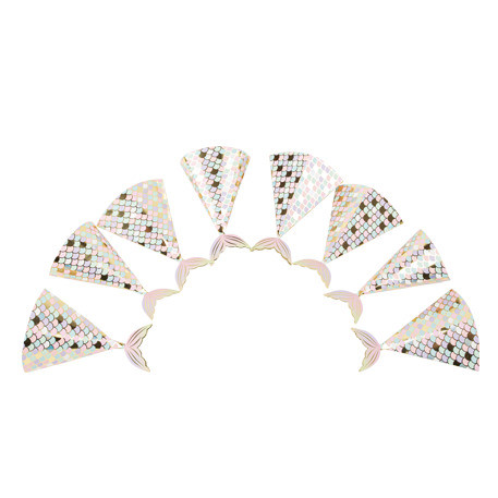 8 cornets queue de sirène écailles papier iridescent pastel et or 10x12cm