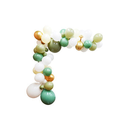 Kit arche de 69 ballons jungle vert sauge vert foncé jaune pâle blanc et or