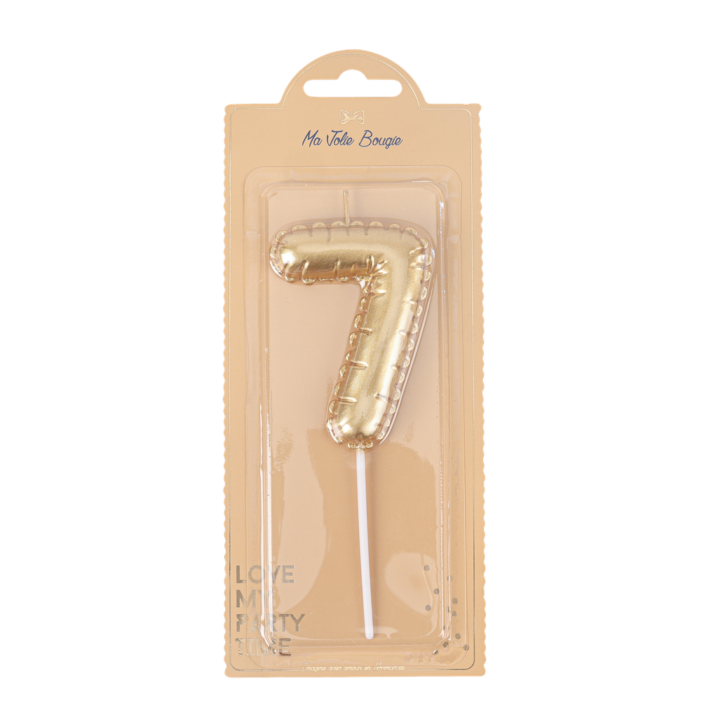 Bougie chiffre 7 effet ballon mylar or 8cm sur pic