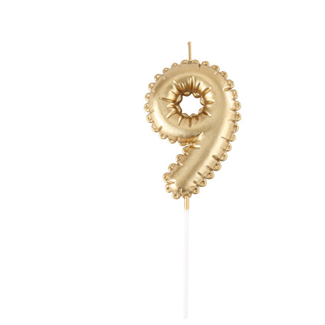 Bougie chiffre 9 effet ballon mylar or 8cm sur pic