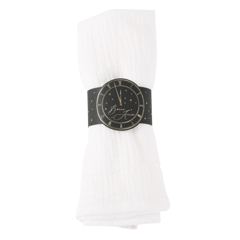 8 ronds de serviette "bonne année" midnight noir et or 19x5cm