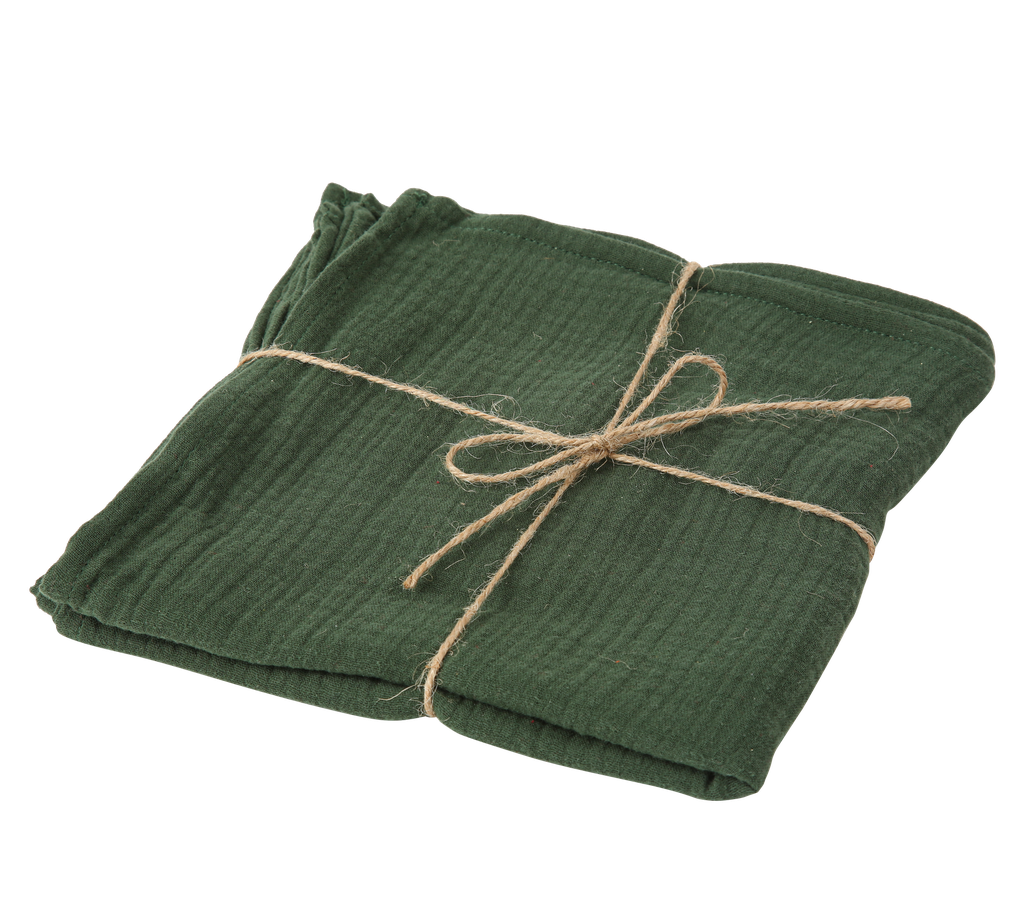 4 serviettes gaze de coton vert anglais 40x40cm lavable à 30degres