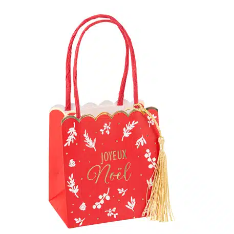 4 sacs "joyeux noël" sweet christmas rouge, blanc et or 10x11x7cm et pomp tassel or+anses