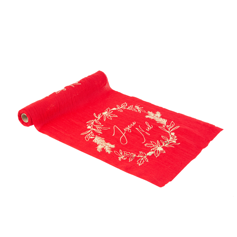 Chemin de table "joyeux noël" red chic mousseline rouge et or 28cmx3m