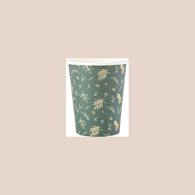 8 gobelets green chic carton vert anglais, blanc et or 255ml
