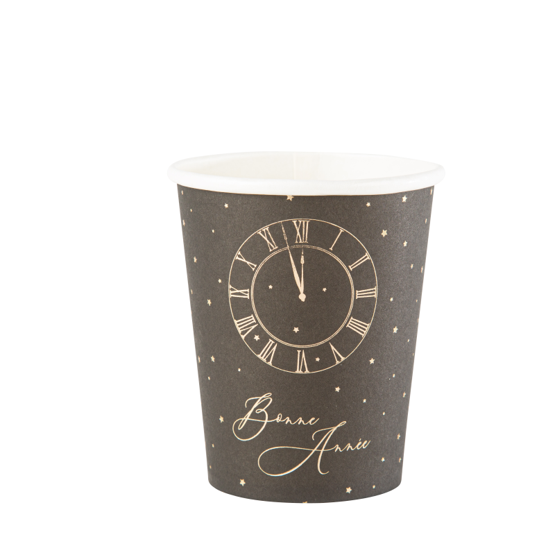 8 gobelets "bonne année" midnight carton noir et or 255ml