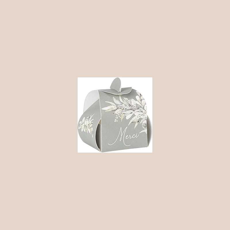 10 contenants "merci" greenery papier vert de gris et blanc 5x7cm