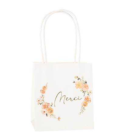 6 sacs « merci » peachy papier rose, pêche et or 10x11x7cm