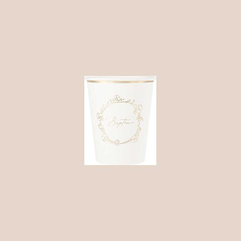 8 gobelets baptême carton crème et or 255ml 