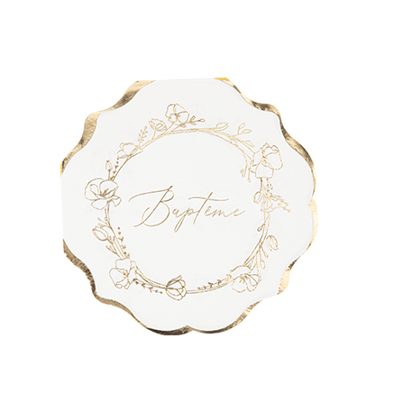 16 serviettes baptême papier crème et or 32x32cm - 3 plis
