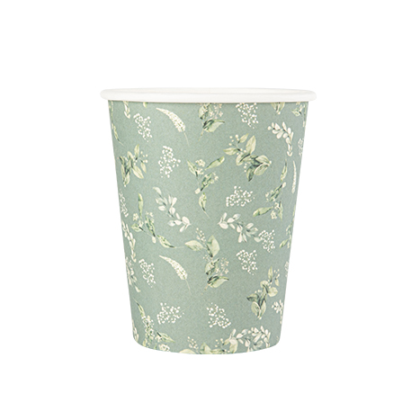 8 gobelets greenery carton vert de gris et blanc 255ml