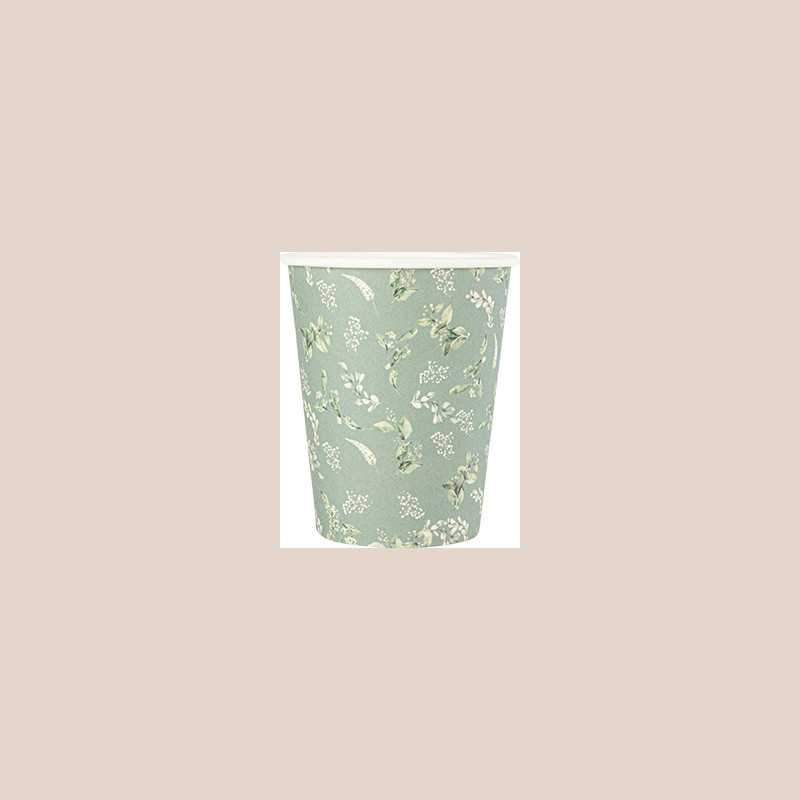 8 gobelets greenery carton vert de gris et blanc 255ml
