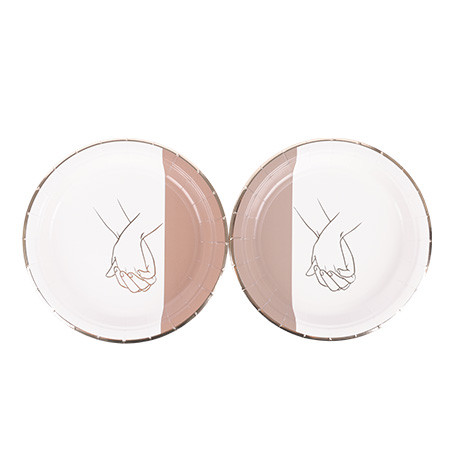 8 assiettes bella terra carton camel, ivoire et or 23cm