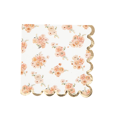 16 serviettes peachy papier rose, pêche et or 33x33cm - 3 plis