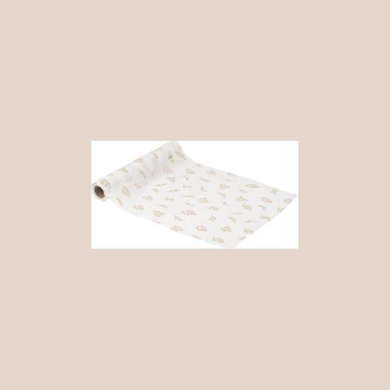 Chemin de table volupté mousseline blanc et or 28cmx5m