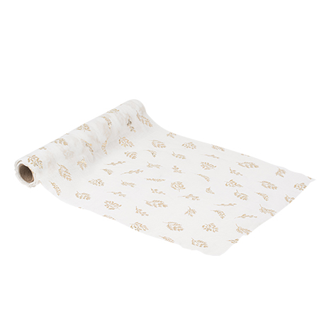 Chemin de table volupté mousseline blanc et or 28cmx5m